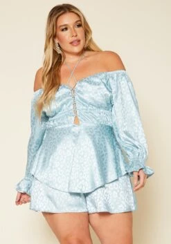 Plus Size Leopard Print Satin Romper