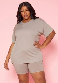 Plus Size Tee Shirt & Biker Shorts Set