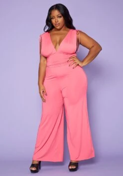Plus Size Side Cleavage Jumpsuit
