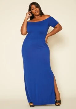 Plus Size Off Shoulder Seamless Maxi Dress