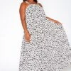 Plus Size Dotted Print Maxi Flare Dress