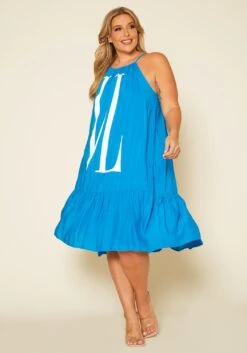 Plus Size Graphic Halter Top Tiered Dress