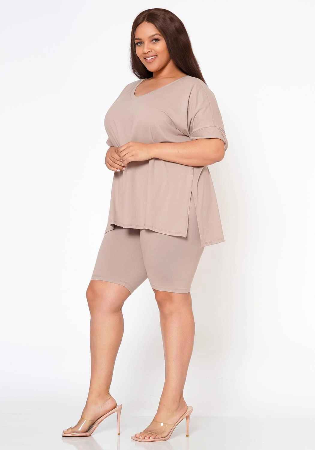 Plus Size V-Neck Tee Shirt & Biker Shorts Set - Image 3