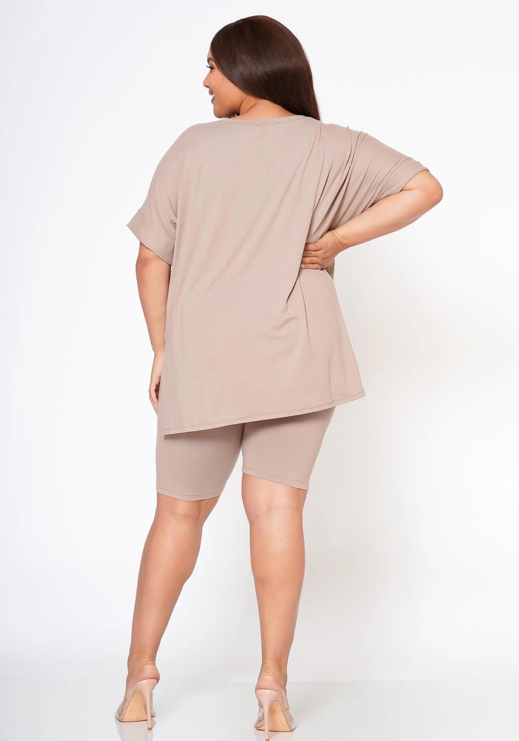 Plus Size V-Neck Tee Shirt & Biker Shorts Set - Image 4