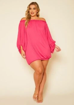 Plus Size Oversized Off Shoulder Mini Dress