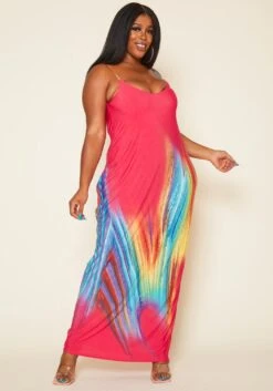 Plus Size Abstract Pattern Cami Maxi Dress