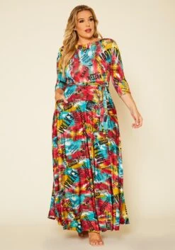Plus Size Graphic Print Fit & Flare Maxi Dress