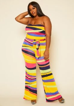 Plus Size Abstract Color Print Mix Jumpsuit