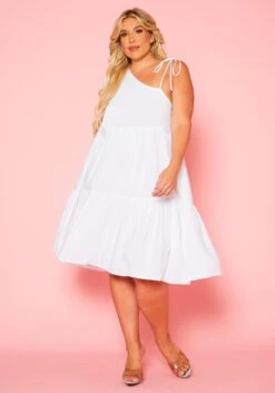 Plus Size One Sleeve Ruffle Flare Mini Dress