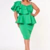 Plus Size Ruffle One Sleeve Peplum Dress