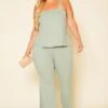 Plus Size Ribbed Tank Top & Wide Leg Pants Set