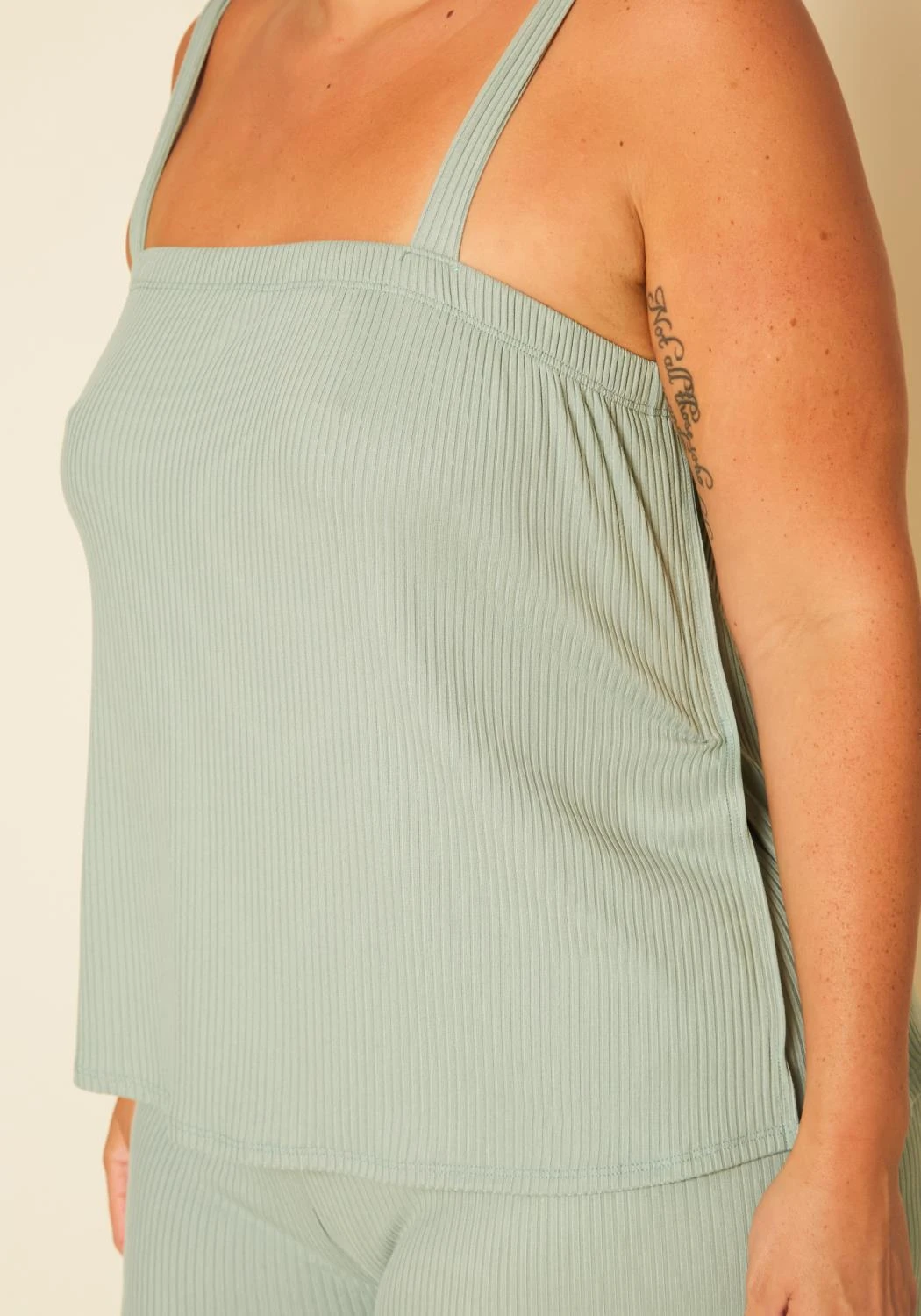 Plus Size Ribbed Tank Top & Wide Leg Pants Set - Image 5