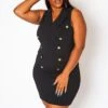 Plus Size Double Breasted Sleeveless Mini Dress