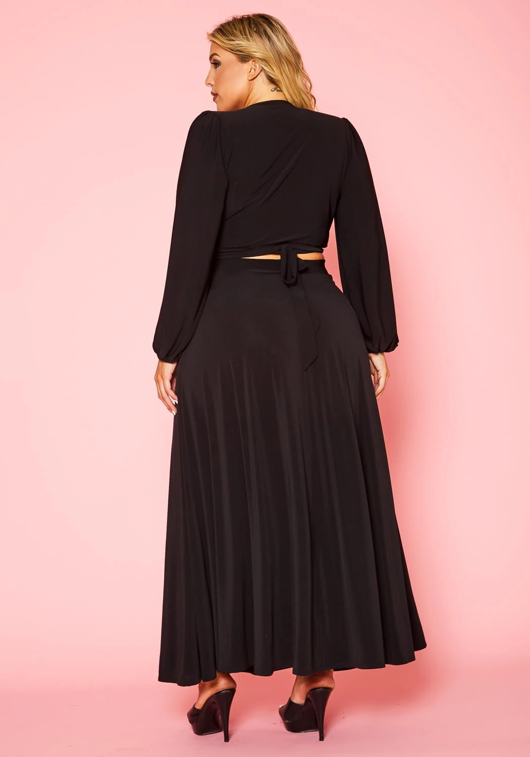 Plus Size Versatile Tie Up Crop Top & Maxi Skirt Set - Image 5