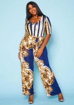 Plus Size Abstract Brocade Jumpsuit