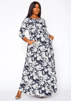 Plus Size Fit & Flare Floral Print Belted Maxi Dress