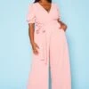 Plus Size Surplice Wide Leg Jumpsuit