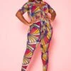 Plus Size Abstract Print Cut Out Jumpsuit