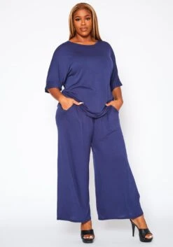 Plus Size Relaxed Fit Top & Flare Pants Set