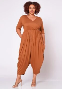 Plus Size Short Sleeve Harem Jumpsuit