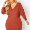 Plus Size Ribbed Knit Dolman Sleeve Mini Dress