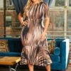 Plus Size Mocha Pattern Flare Dress