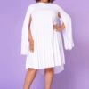 Plus Size Pleated Cape Sleeve Dress