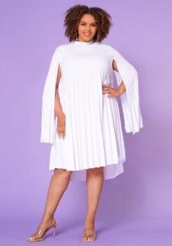 Plus Size Pleated Cape Sleeve Dress