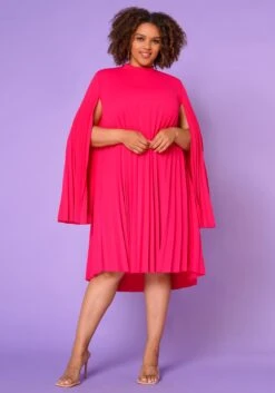 Plus Size Pleated Cape Sleeve Dress