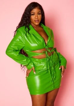 Plus Size Faux Leather Cut Out Bodycon Dress