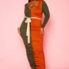 Plus Size Color Block Long Sleeve Maxi Dress