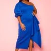 Plus Size One Sleeve Drape Front Gown