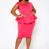 Plus Size Sleeveless V Neck Peplum Dress