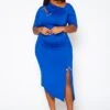 Plus Size Safety Pin Front Slit Bodycon Dress