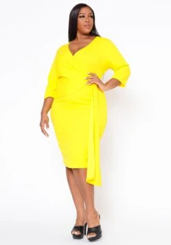 Plus Size V Neck Overlay Drape Mini Dress