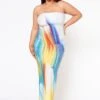 Plus Size Sunset Views Multi Print Tube Maxi Dress