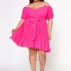 Plus Size Off Shoulder Pleated Flare Dress