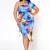 Plus Size Mindful Tie Dye One Sleeve Bodycon Dress