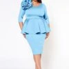 Plus Size Blossomed Floral Ascent Peplum Dress