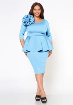 Plus Size Blossomed Floral Ascent Peplum Dress