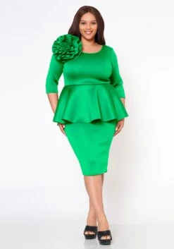 Plus Size Blossomed Floral Ascent Peplum Dress