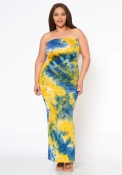 Plus Size Tie Dye Tube Maxi Dress