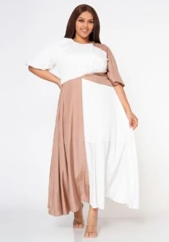 Plus Size Color Splice Fit & Flare Maxi Dress