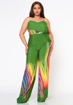 Plus Size Multi Print Flare Cami Jumpsuit