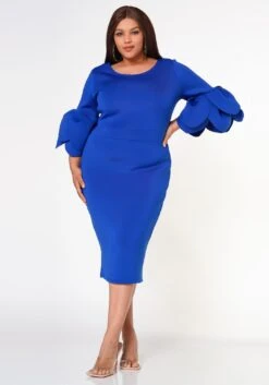 Plus Size Elegant Form Fitting Midi Dress