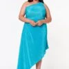 Plus Size Pleated Asymmetric One Sleeve Dress