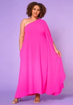 Plus Size One Shoulder Maxi Flare Dress