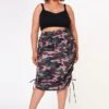 Plus Size Drawstring Side Camo Skirt