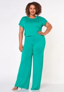 Plus Size Comfortable Short Sleeve Tee & Pants Set