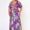 Plus Size Tie Front Surplice Top & Maxi Skirt Set